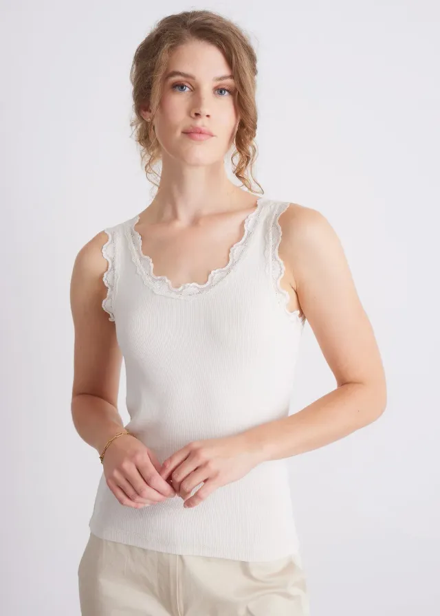 Senatex Spitzentop Viskose-Mix Top Off-White Spitze