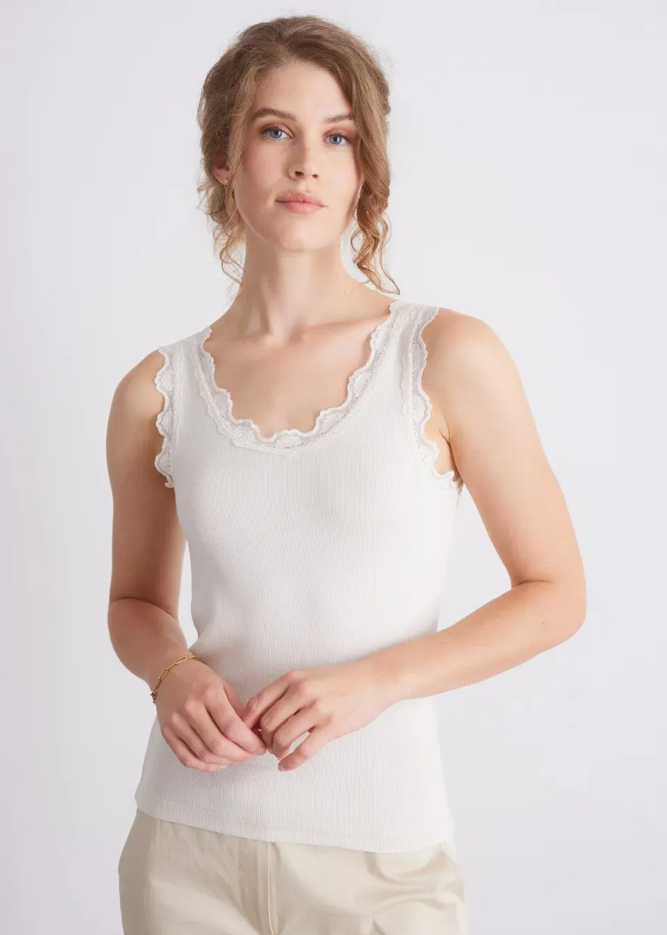 Senatex Spitzentop Viskose-Mix Top Off-White Spitze