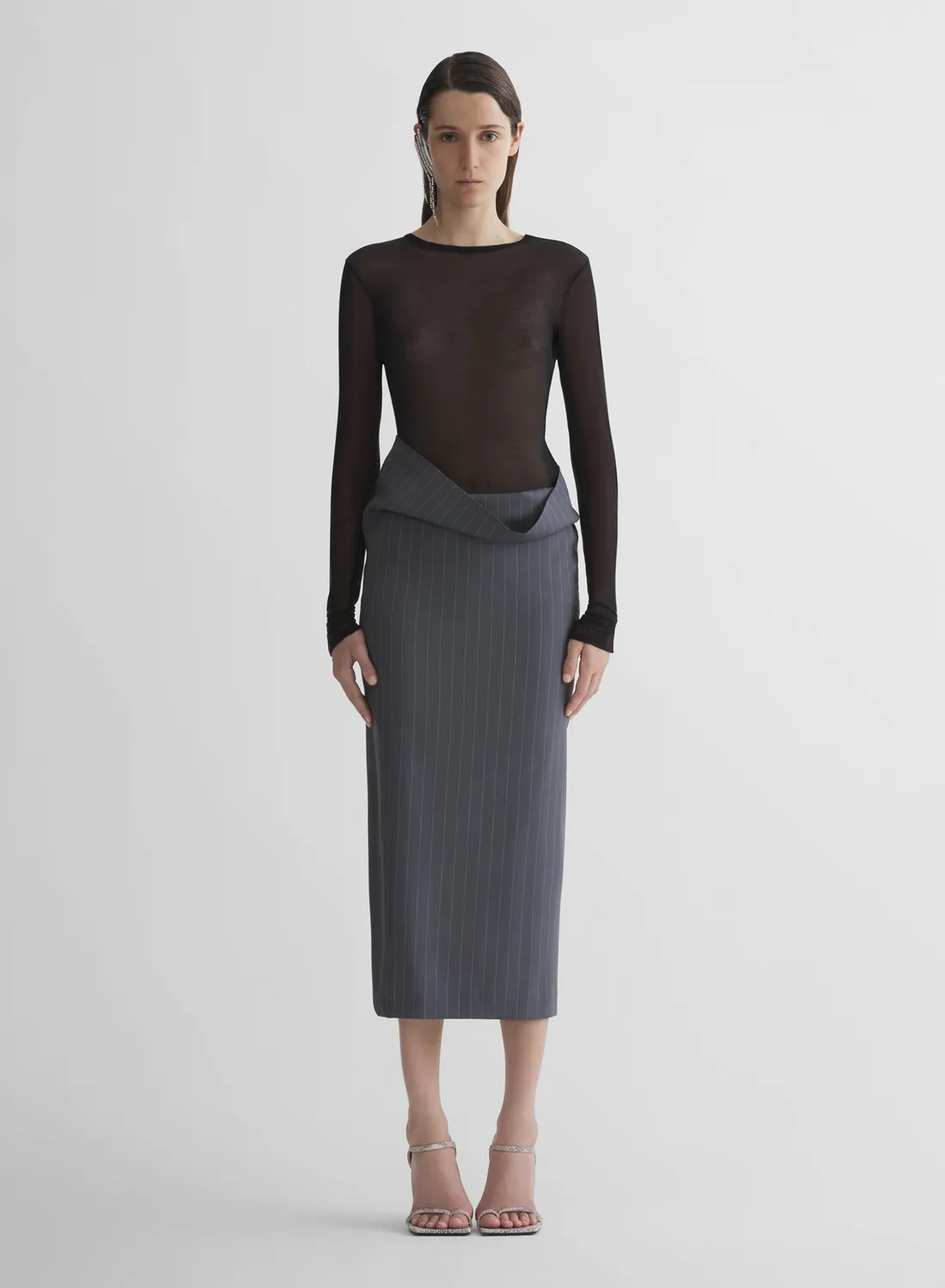 Mugler Tube Skirt Nadelstreifen Wollstretch navy