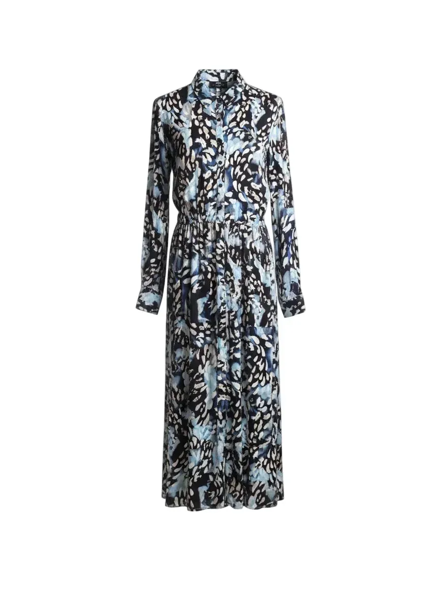 Gloriette Maxikleid Blue Print Blau Langarm tailliert