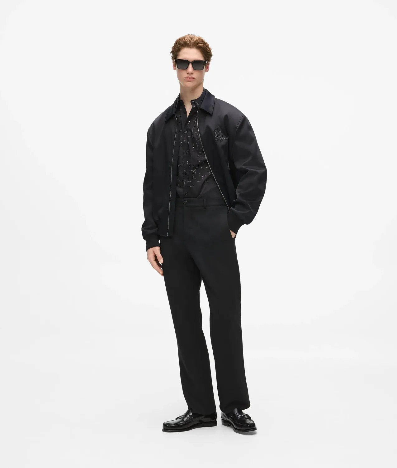 Karl Lagerfeld Monogram Satin Bomberjacke Strass