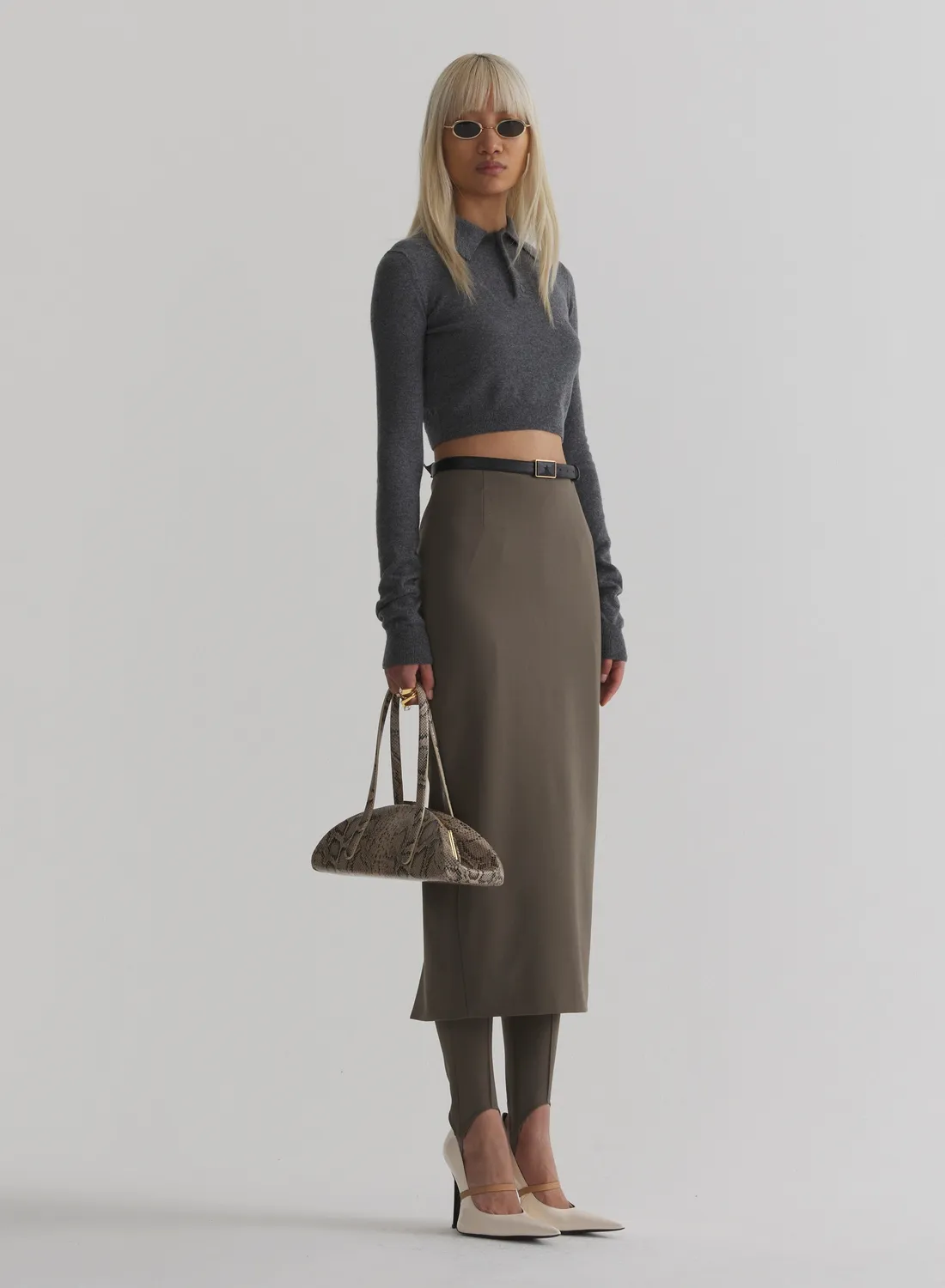 Mugler Pencil Rock taupe Wolle knielang высокий