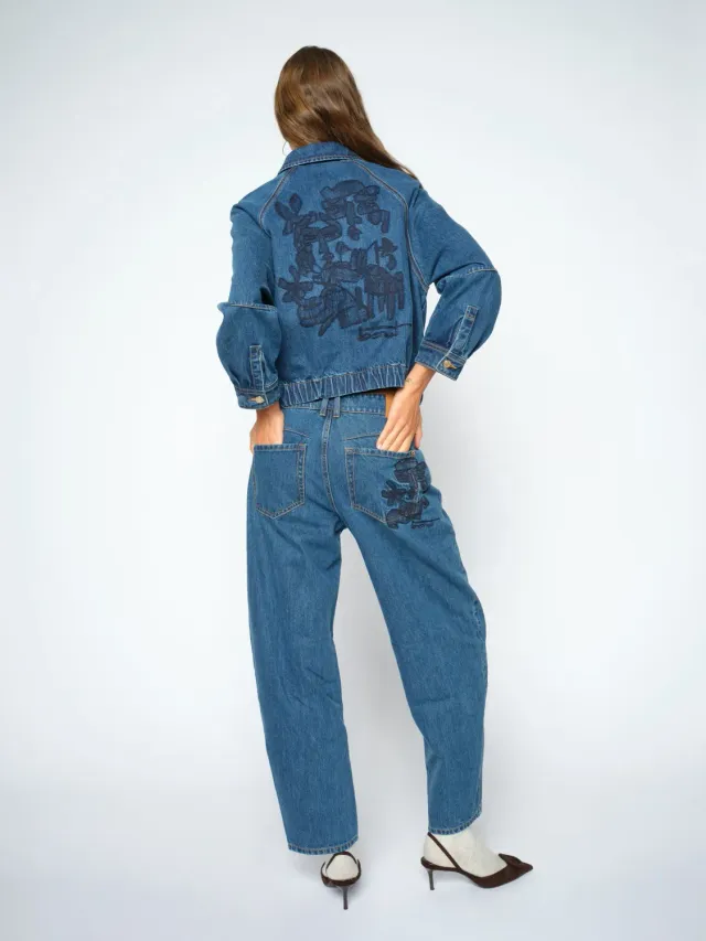 Mos Mosh MMHellen Bernat Barrel Jeans Blau Stickerei
