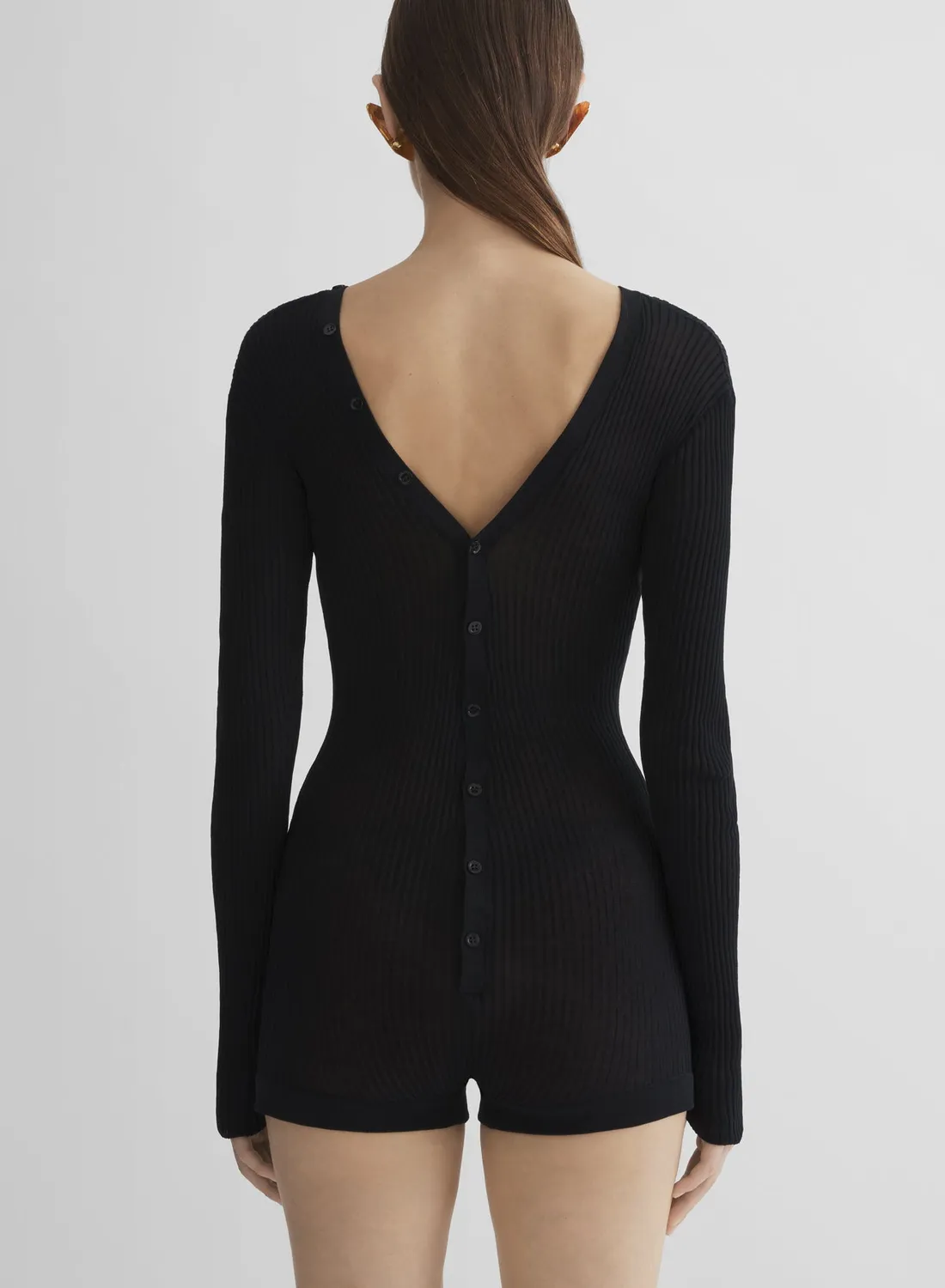 Mugler Knit Buttoned Bodyshort Body Schwarz Strick
