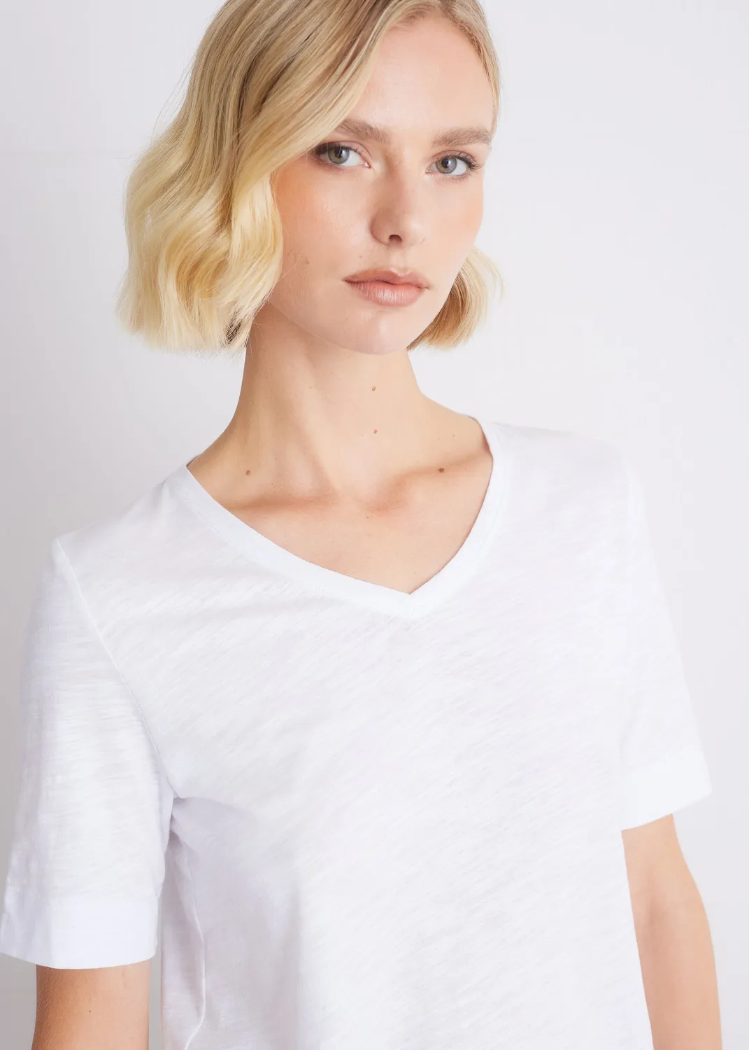 Senatex V-Shirt Basic Weiß OCS-Baumwolle