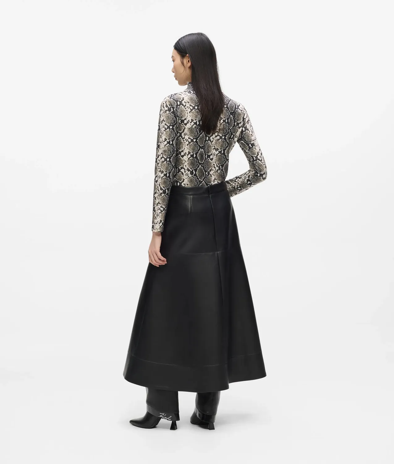 Karl Lagerfeld Midi Rock Kunstleder High Waist schwarz