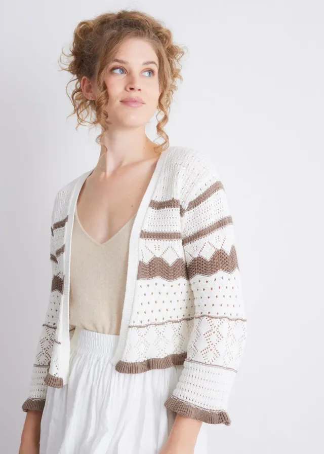 Senatex Ajourstrick-Cardigan Baumwolljacke Mocca