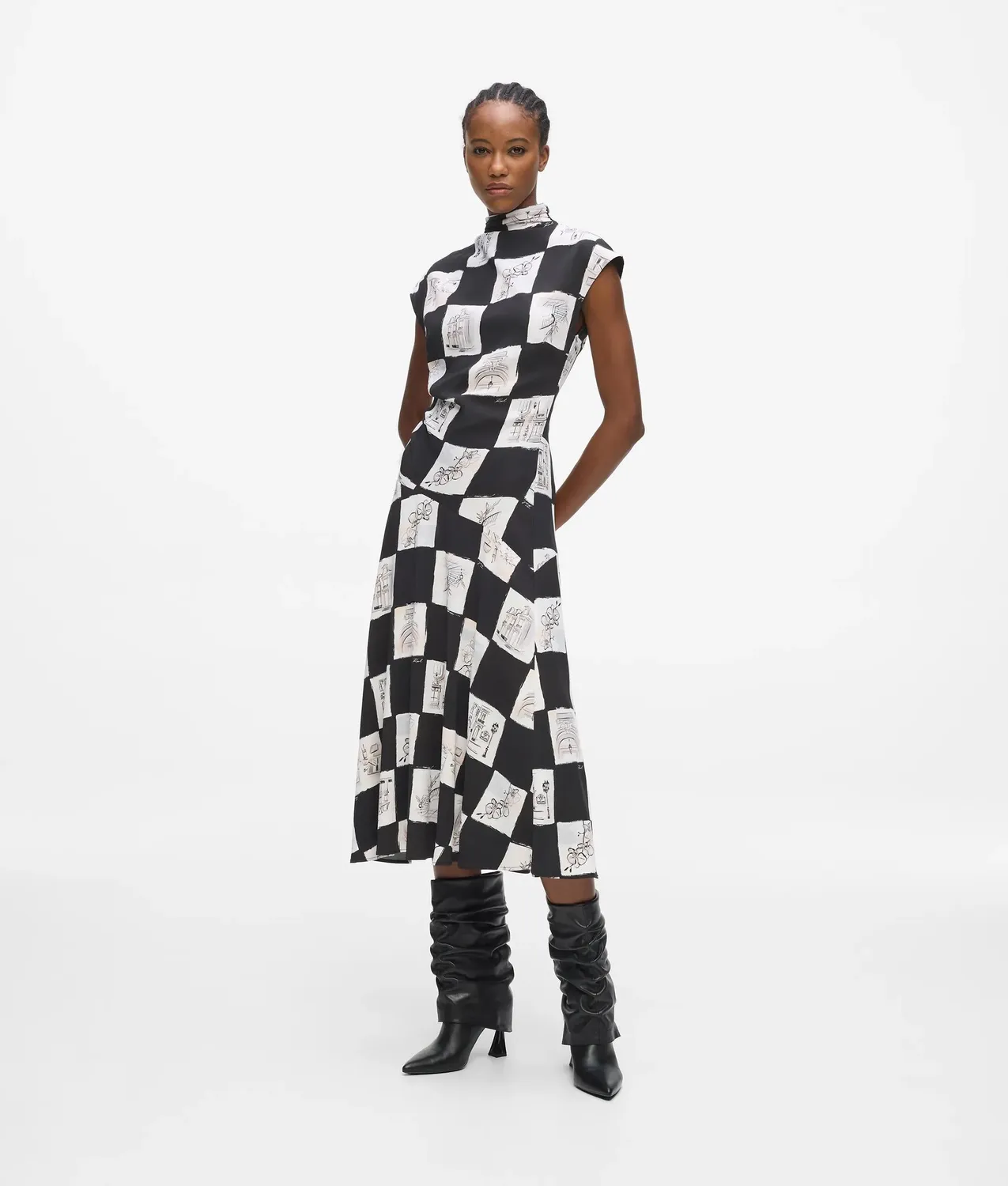 Karl Lagerfeld High-Neck Midikleid Ruching Gr 6