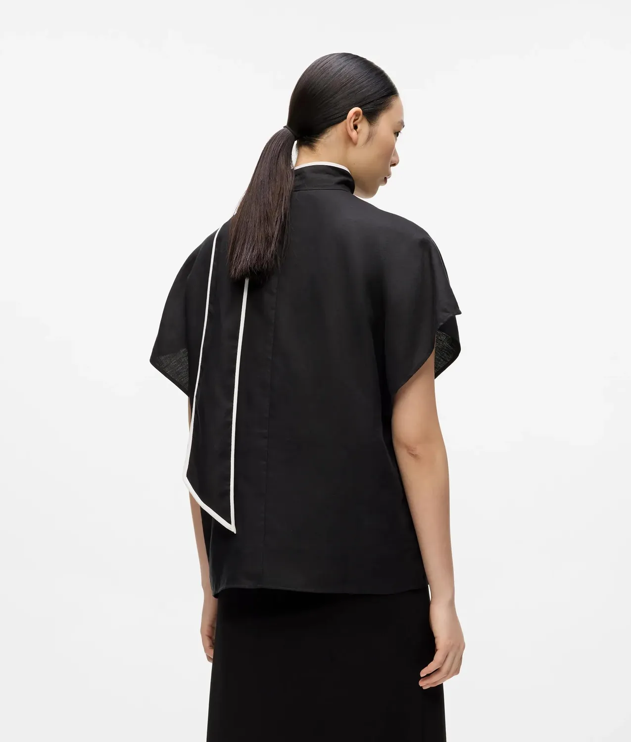 Karl Lagerfeld Linen Blend Bluse Kurzarm Bindeband