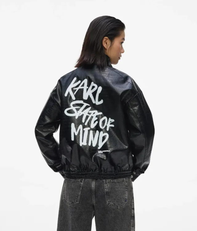 Karl Lagerfeld KL Jeans Karl Quote Bomberjacke Kunstleder Krokodil