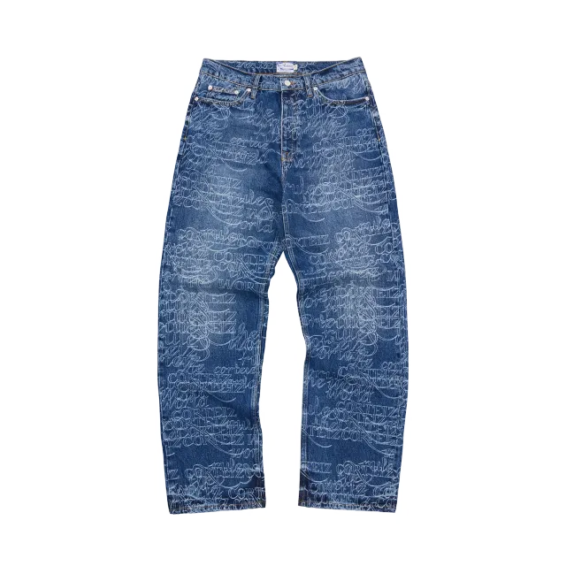 Corteiz Handwritten Baggy Jeans Midwash Indigo 14oz Denim