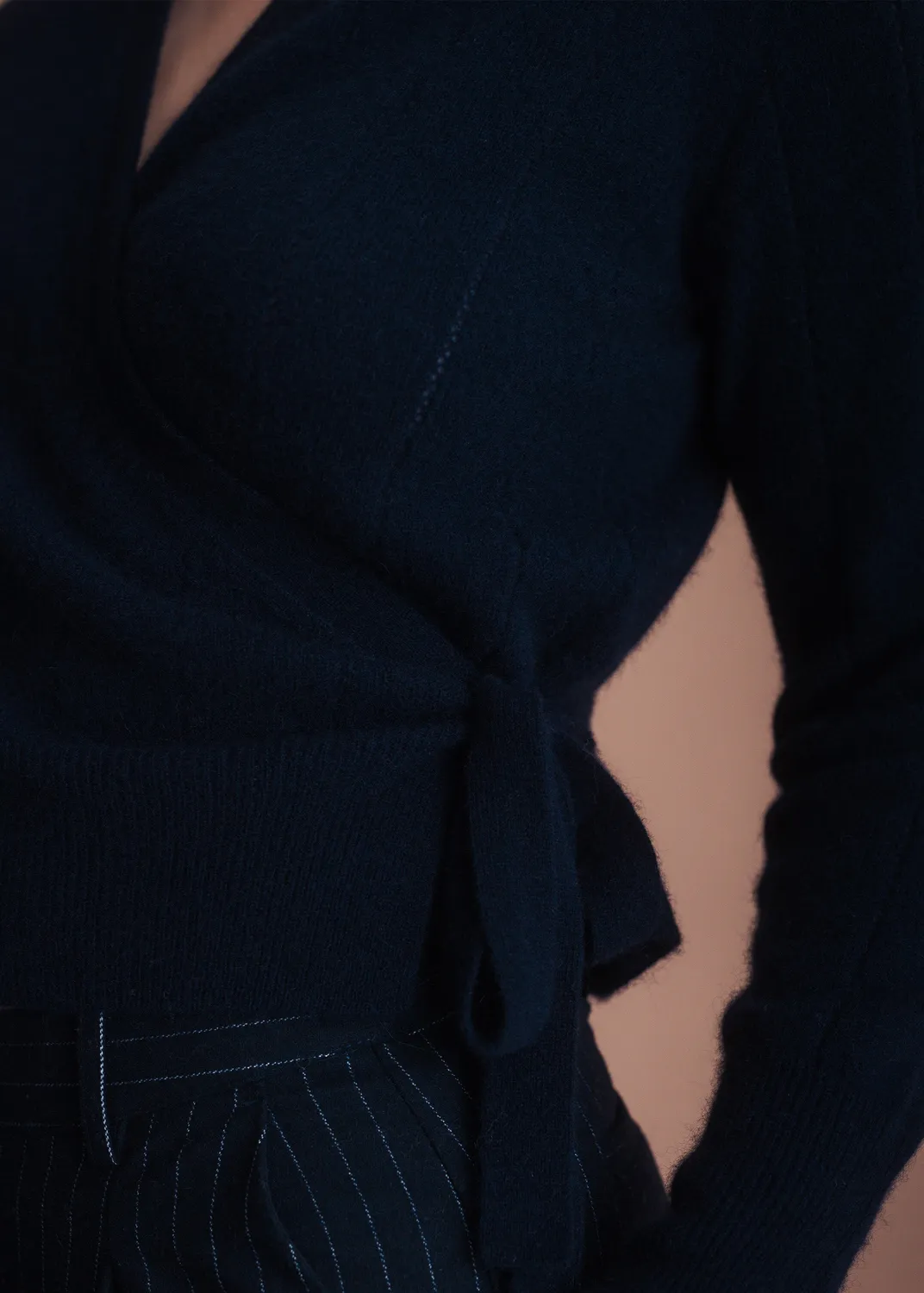 Senatex Wickelcardigan Cardigan Navy Kaschmir mit Gürtel