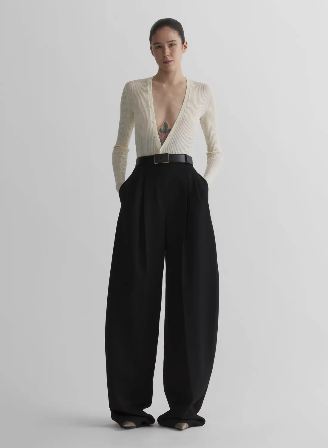 Mugler Knit Buttoned Bodyshort Body weiß gerippt