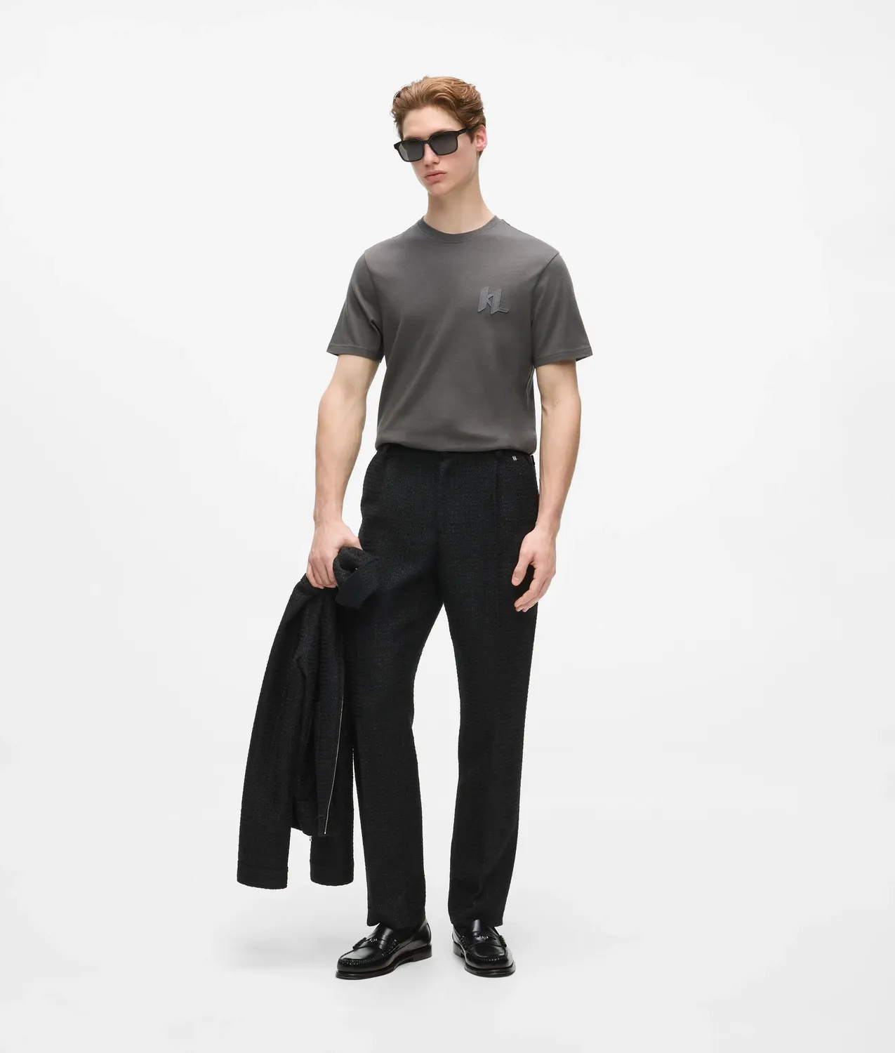 Karl Lagerfeld Monogram T-Shirt Wollmix Rundhals Ton-in-Ton