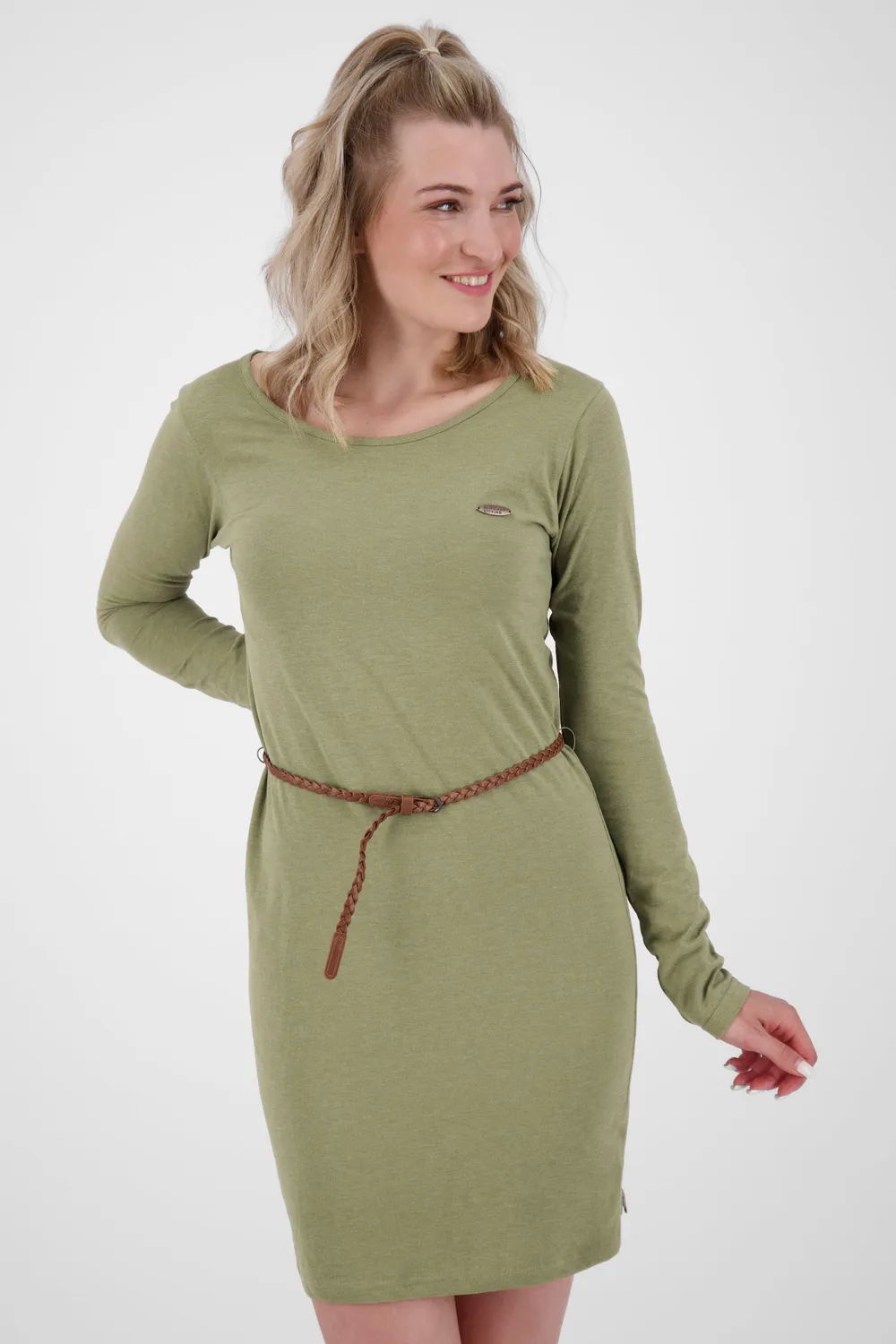 Alife & Kickin EllinAK A Longsleeve Kleid Grün mit Gürtel