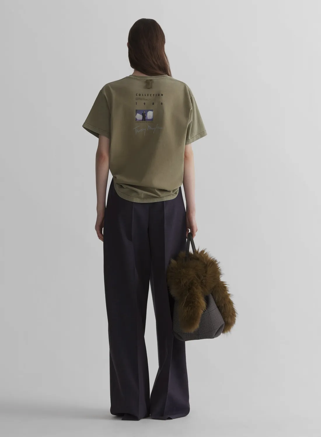 Mugler Logo T-Shirt Kurzarm Oversize khaki