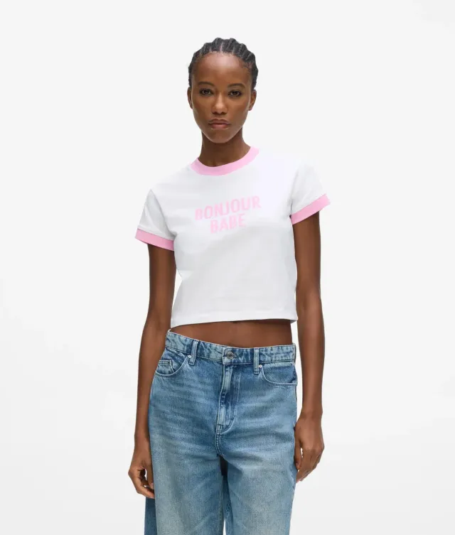 Karl Lagerfeld Bonjour Babe T-Shirt XS-XL Rosa Crew-Neck