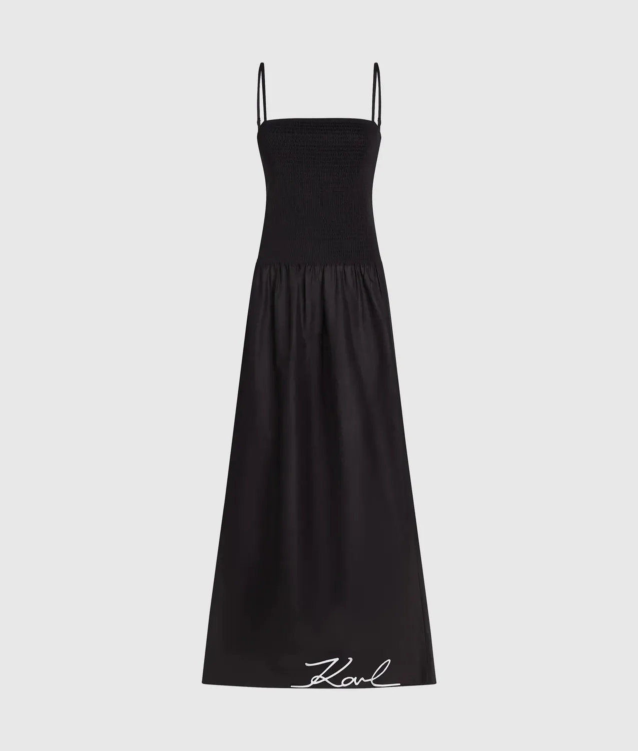 Karl Lagerfeld Signature Maxikleid Drop-Waist abnehmbare Träger