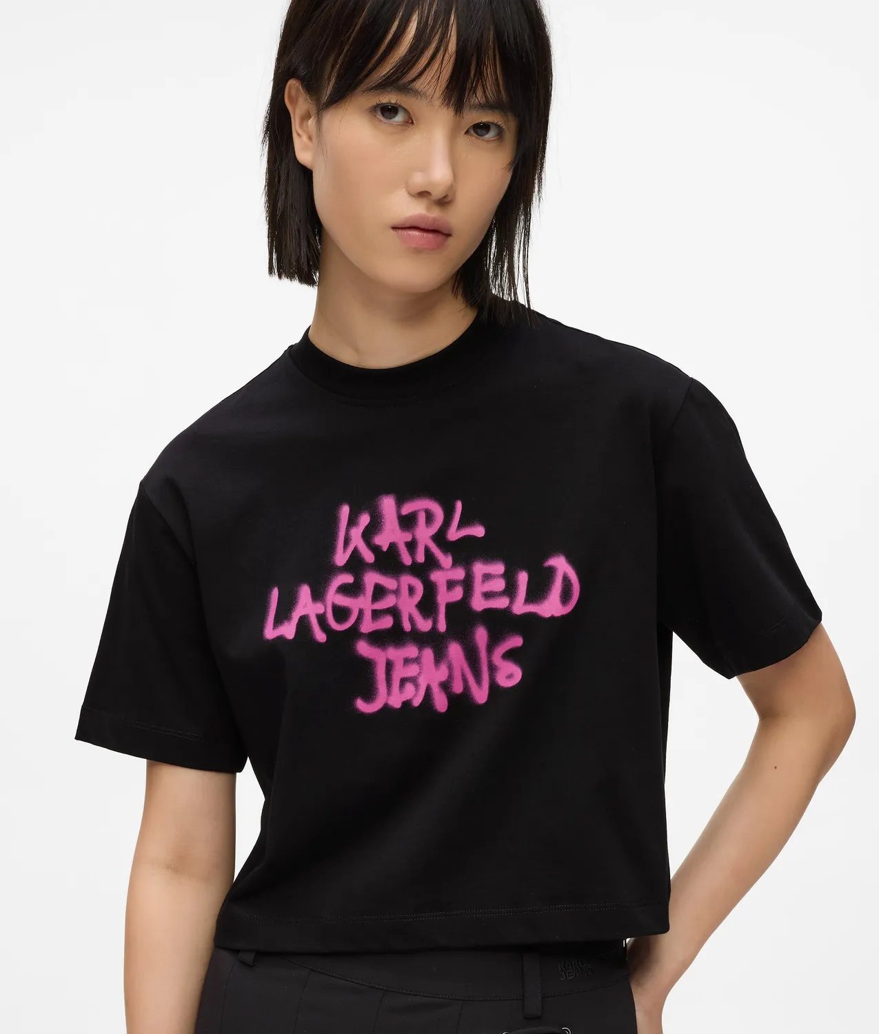 Karl Lagerfeld Cropped Graffiti T-Shirt Damen Baumwolle
