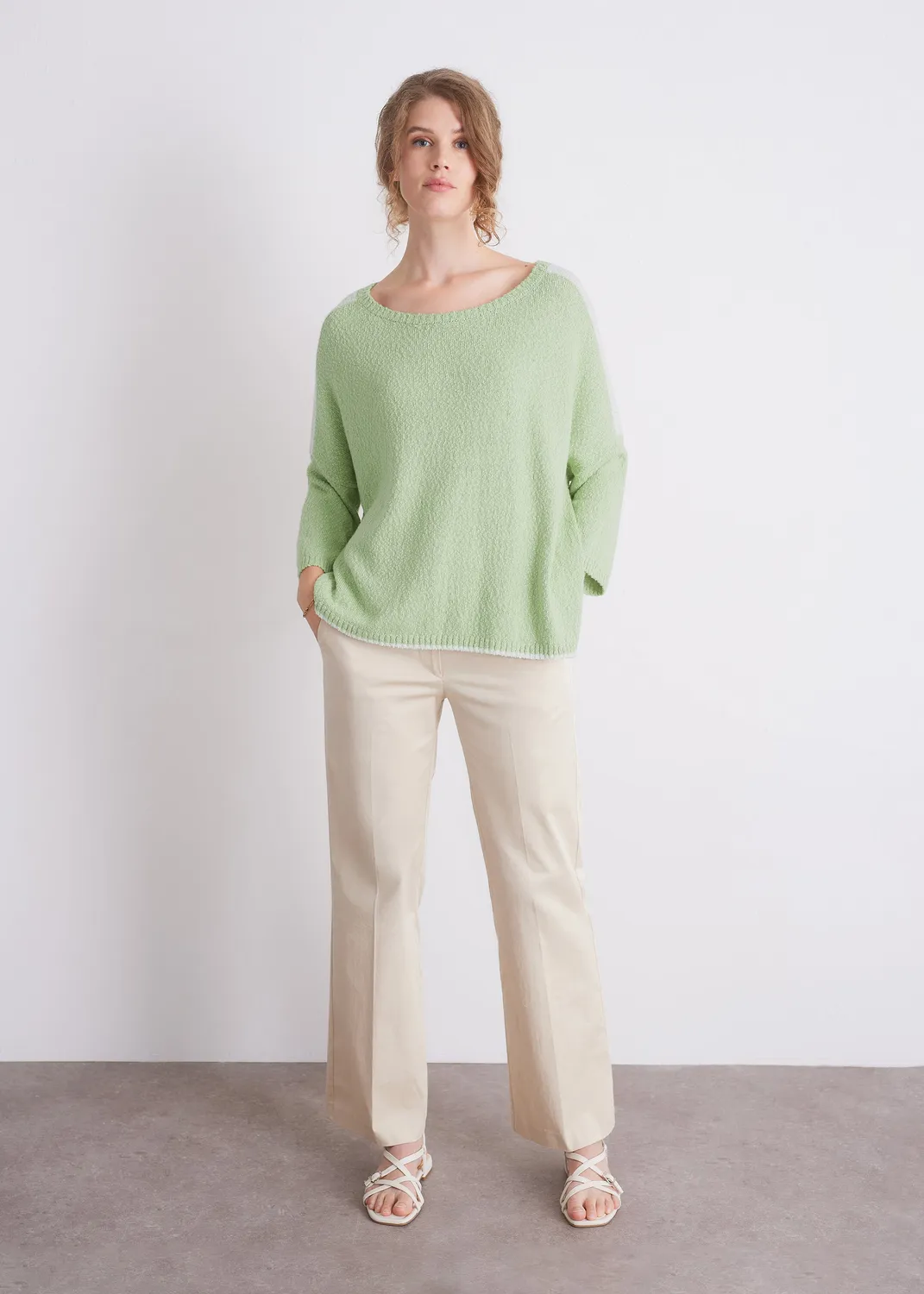 Senatex Baumwollpullover Rundhals Beige Combo Baumwolle