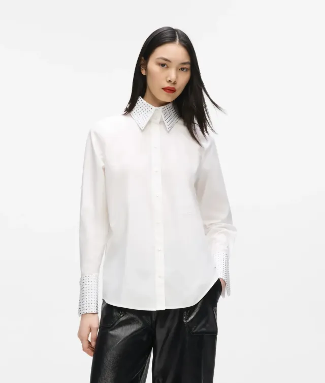 Karl Lagerfeld Rhinestone Bluse Bio-Baumwolle bügelfrei