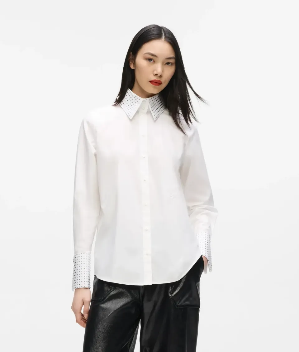 Karl Lagerfeld Rhinestone Bluse Bio-Baumwolle bügelfrei