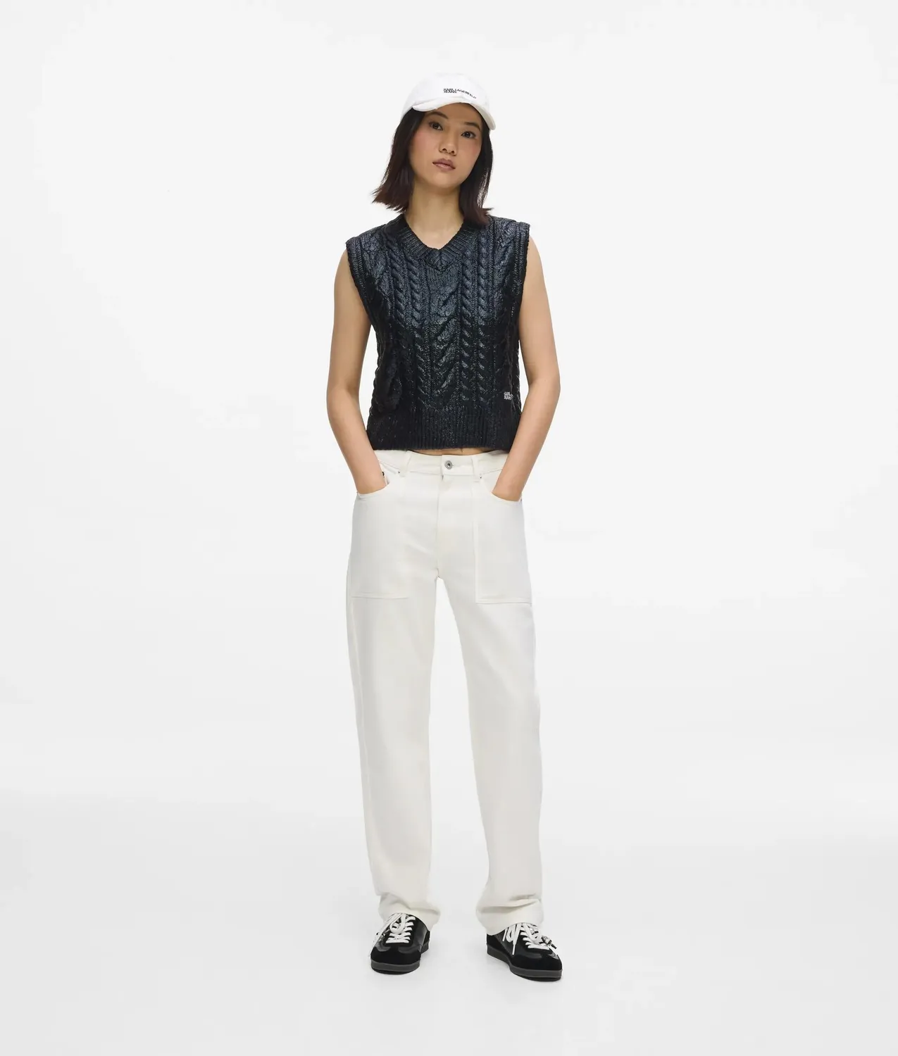 Karl Lagerfeld KL Jeans Strickweste Damen Cropped Zopfmuster