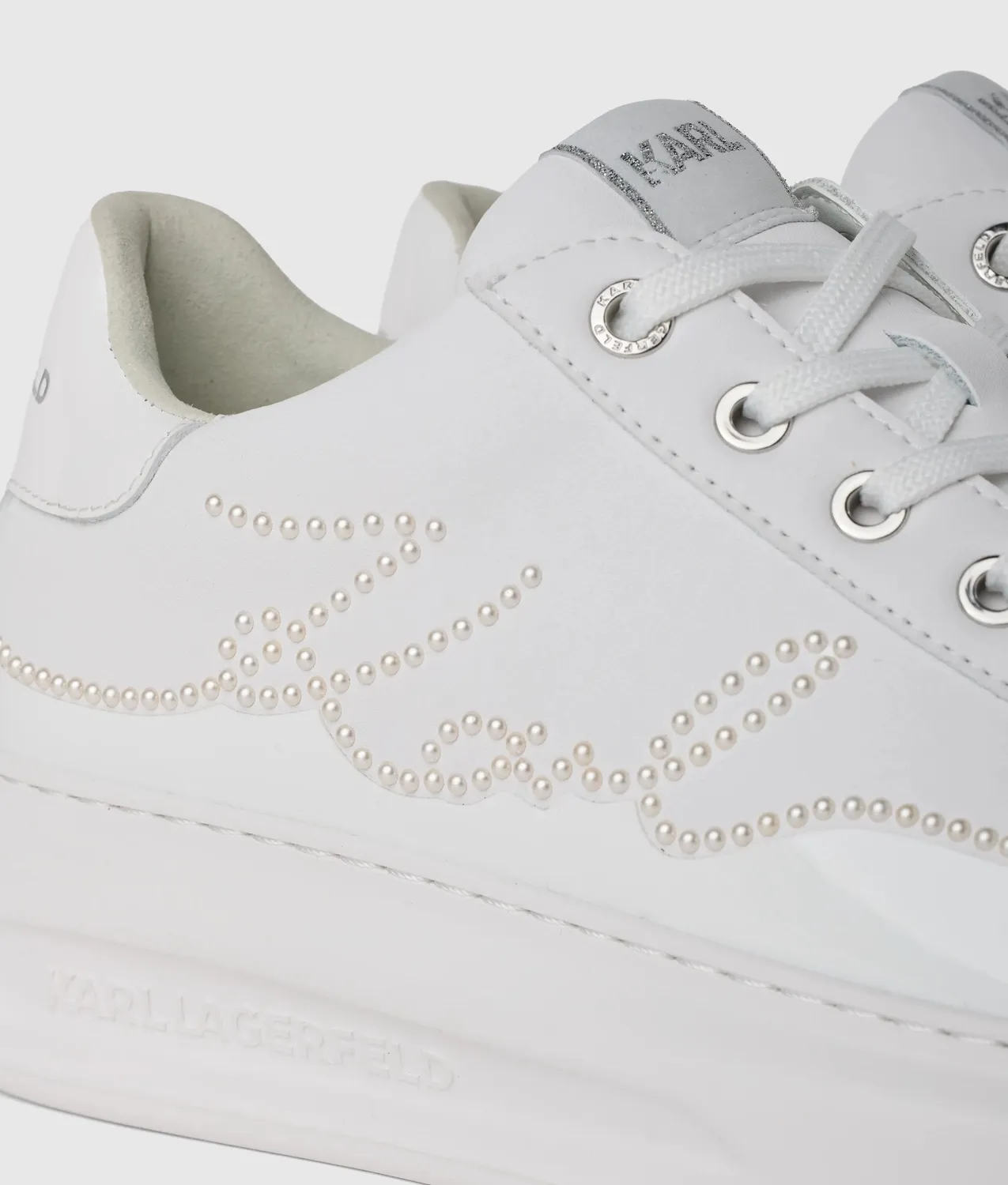 Karl Lagerfeld Kapri Sneaker Leder Weiß Perlen