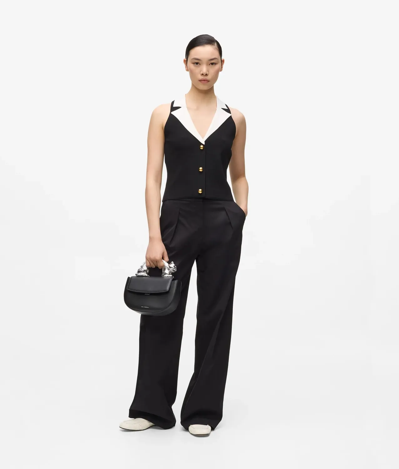 Karl Lagerfeld Tailored Stricktop weiß Kragen XS-XXL