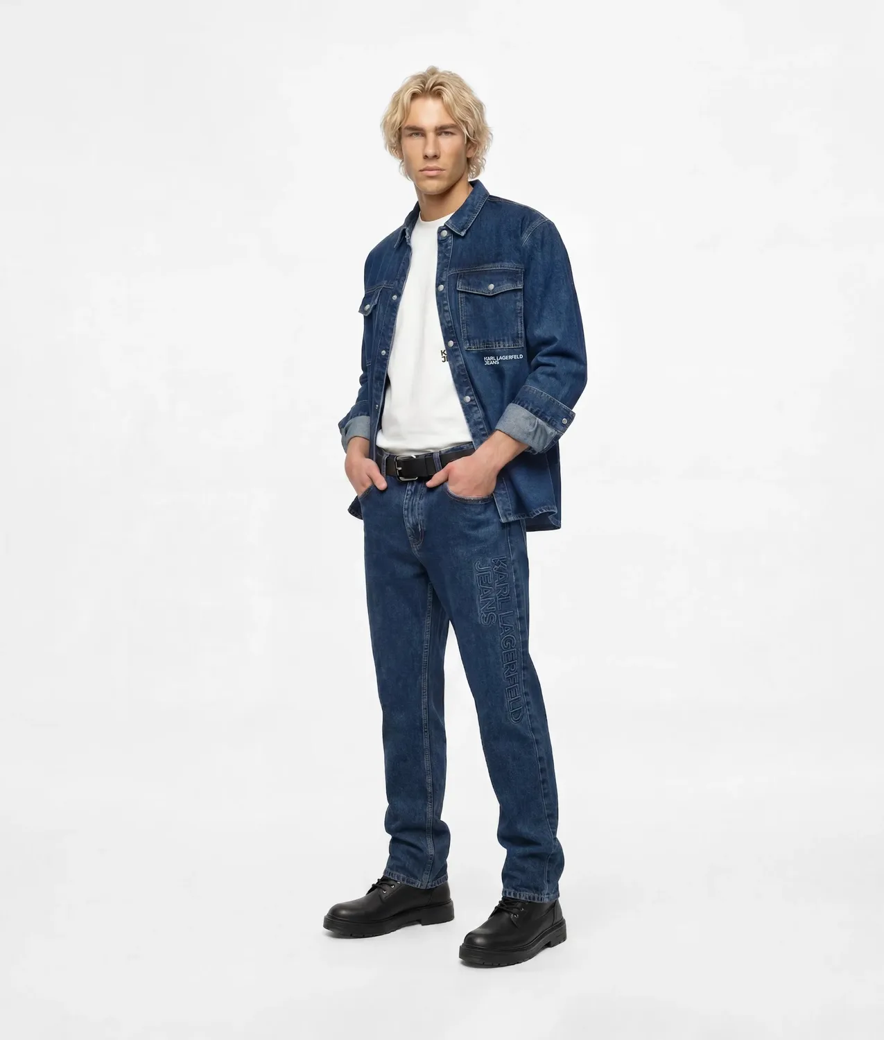 Karl Lagerfeld KL Jeans Logo Straight Jeans W28-W36 Denim