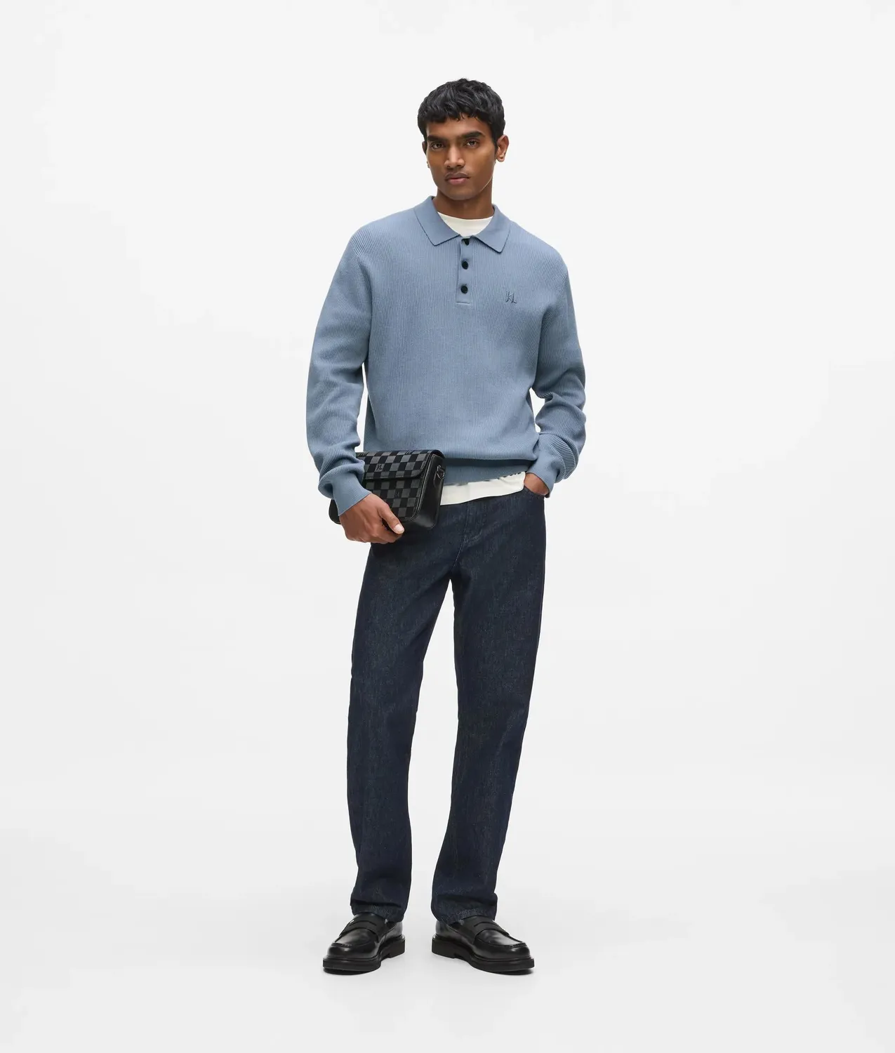 Karl Lagerfeld Poloshirt Langarm Rippstrick Monogramm