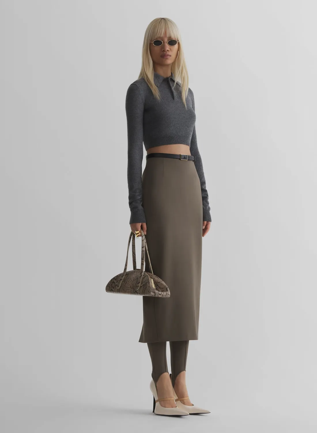 Mugler Cashmere Cropped Polo Grau