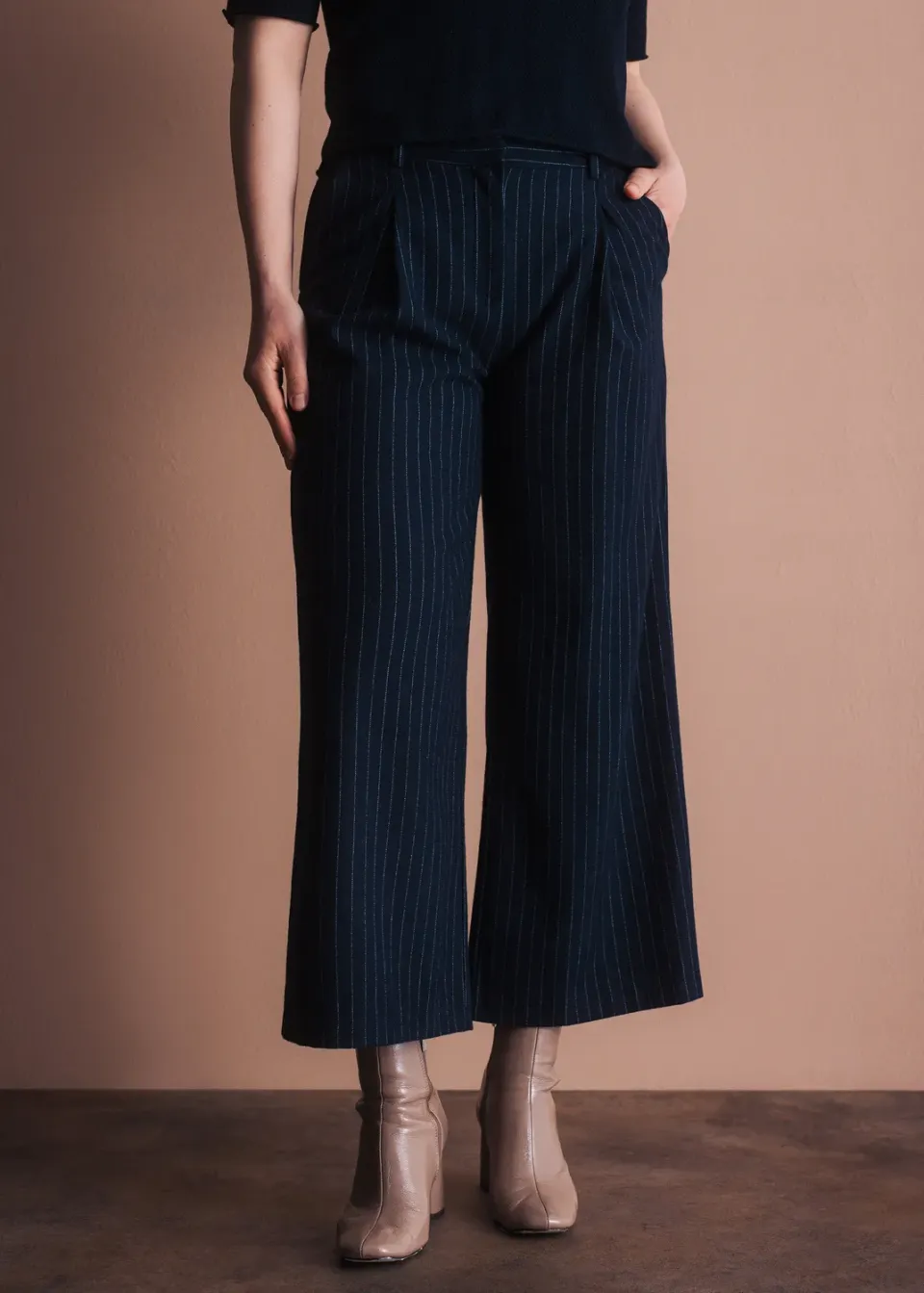 Senatex Nadelstreifen Culotte Wolle Navy Combo