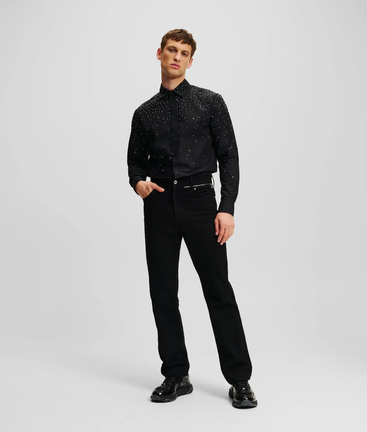 Karl Lagerfeld Rhinestone Dégradé Hemd schwarz mit Strass