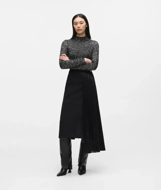 Karl Lagerfeld Asymmetric Sequin Rock Midi High-Waist
