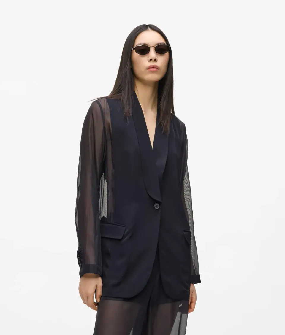 Karl Lagerfeld Organza Blazer Damen transparent Einreiher