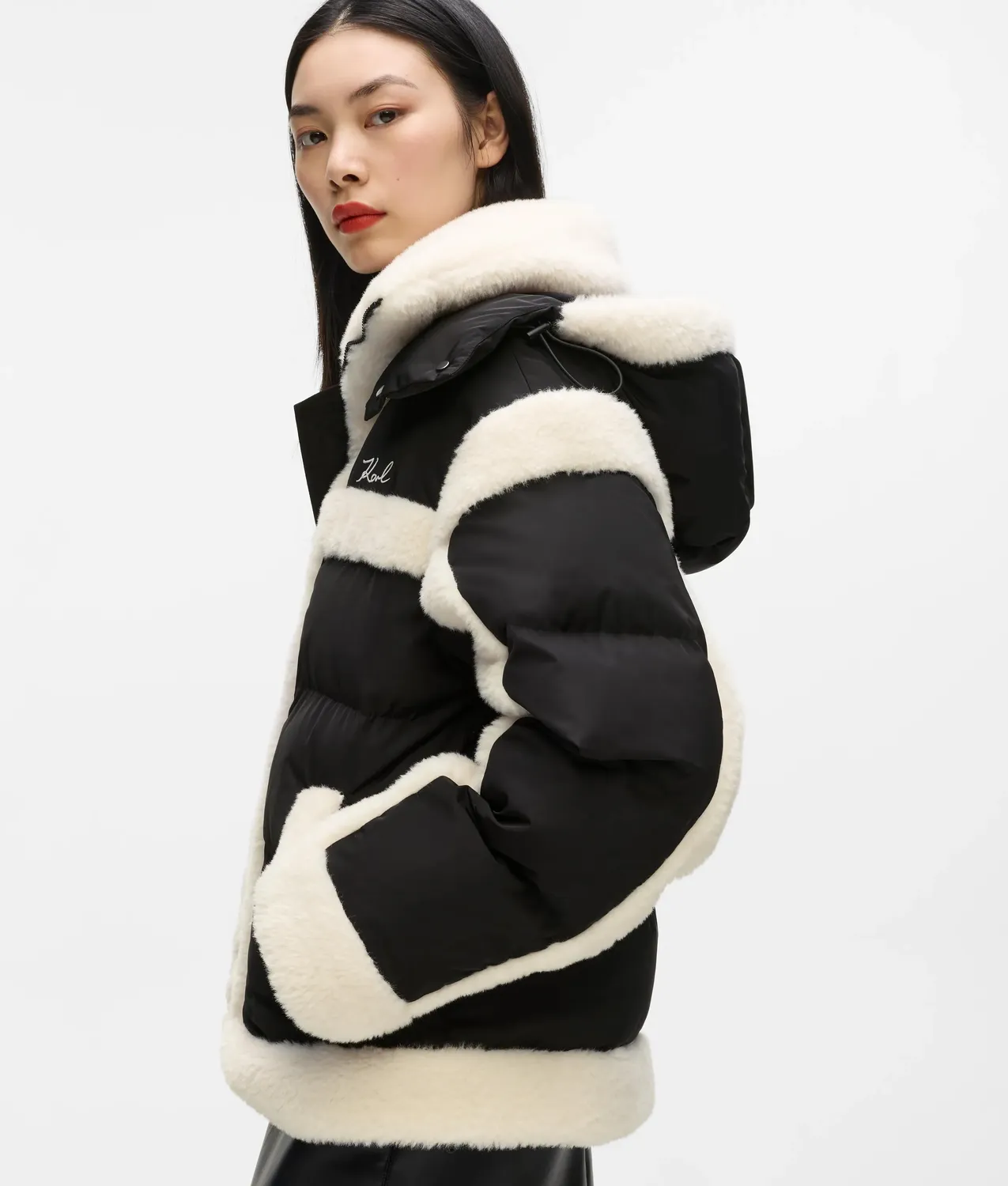 Karl Lagerfeld Faux-Shearling Puffer Jacke Steppjacke XS-XL Kapuze