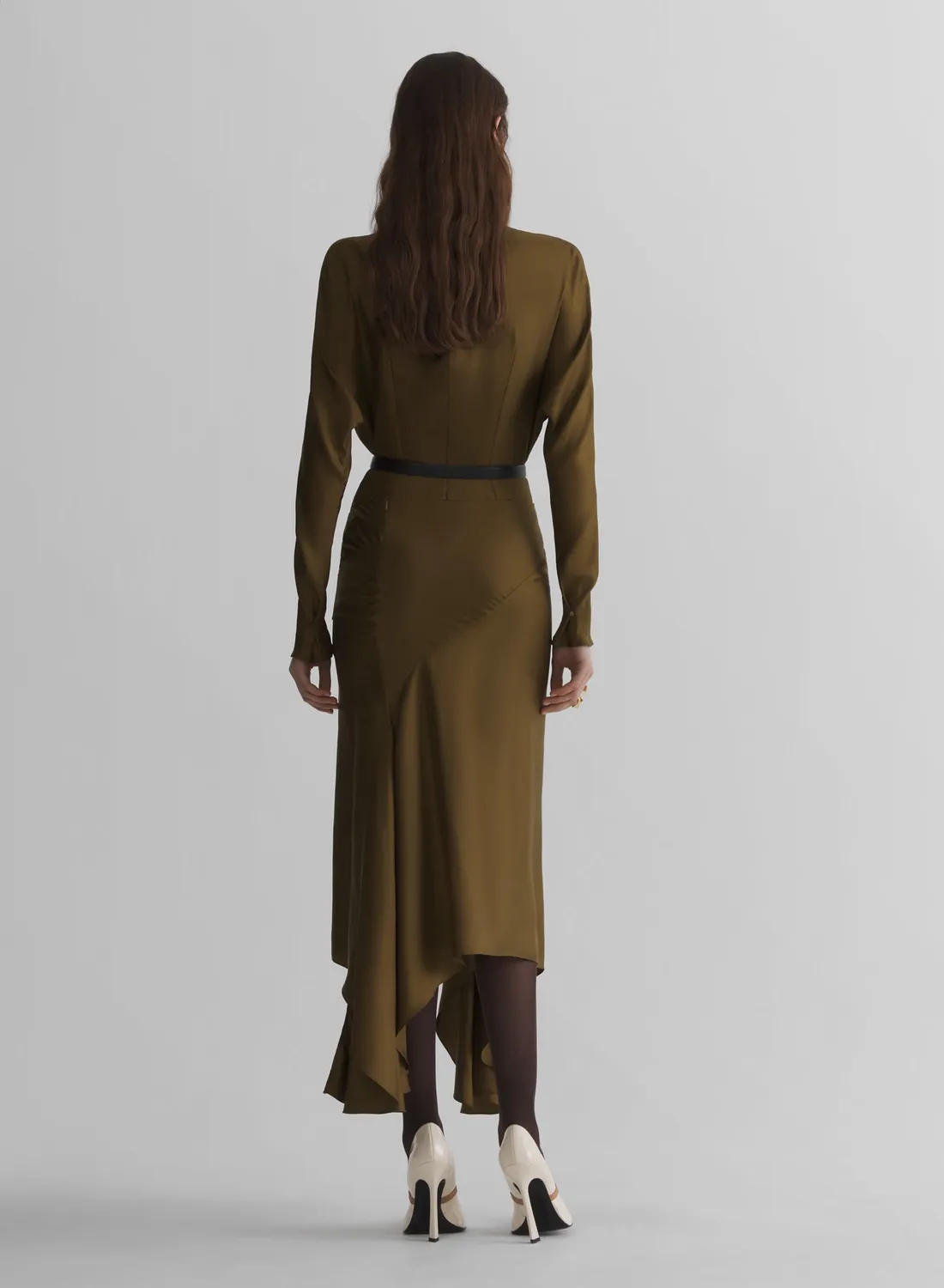 Mugler Bat Sleeves Top Khaki mit Schulterpolstern