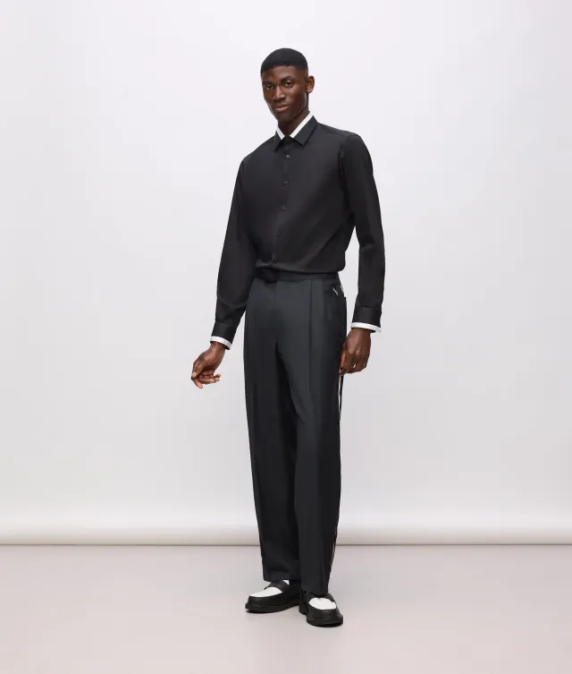 Karl Lagerfeld KL Studio Hose Wolle Barrel Herren grau