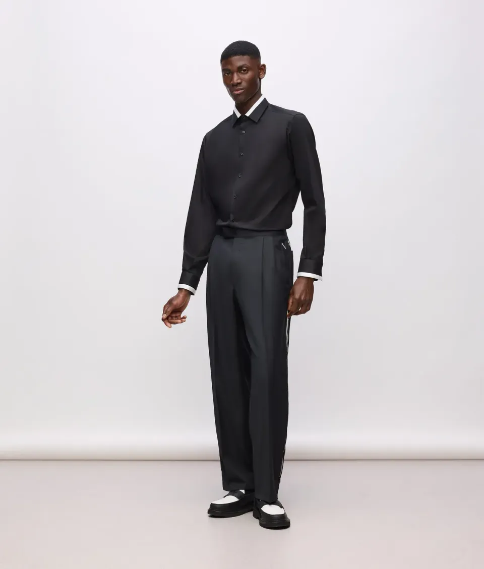 Karl Lagerfeld KL Studio Hose Wolle Barrel Herren grau