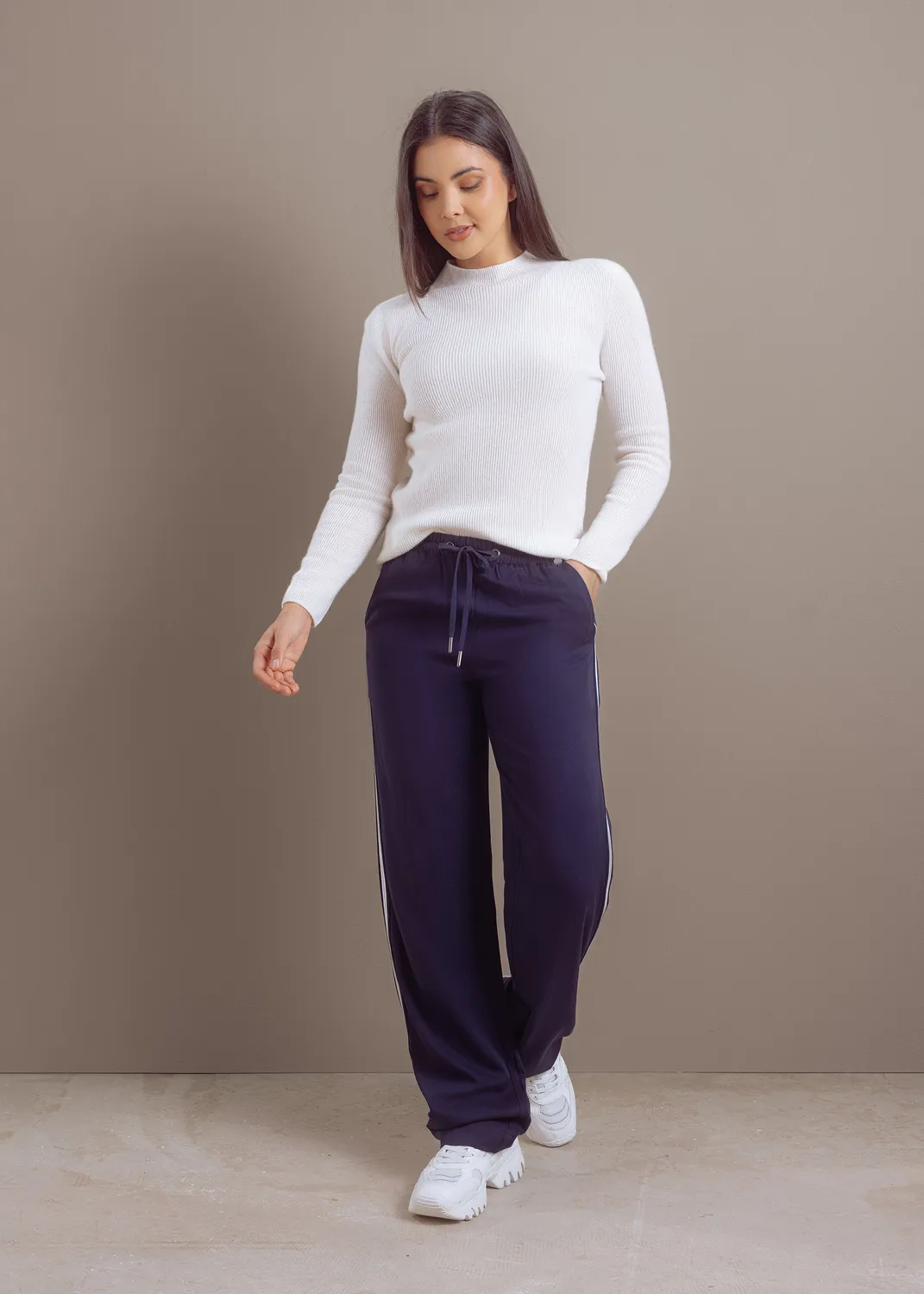 Senatex Kaschmirpullover Pullover Cream Stehkragen Ripp