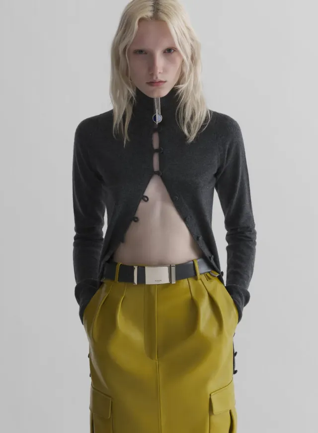 Mugler Open Cardigan Grau Cashmere Stehkragen