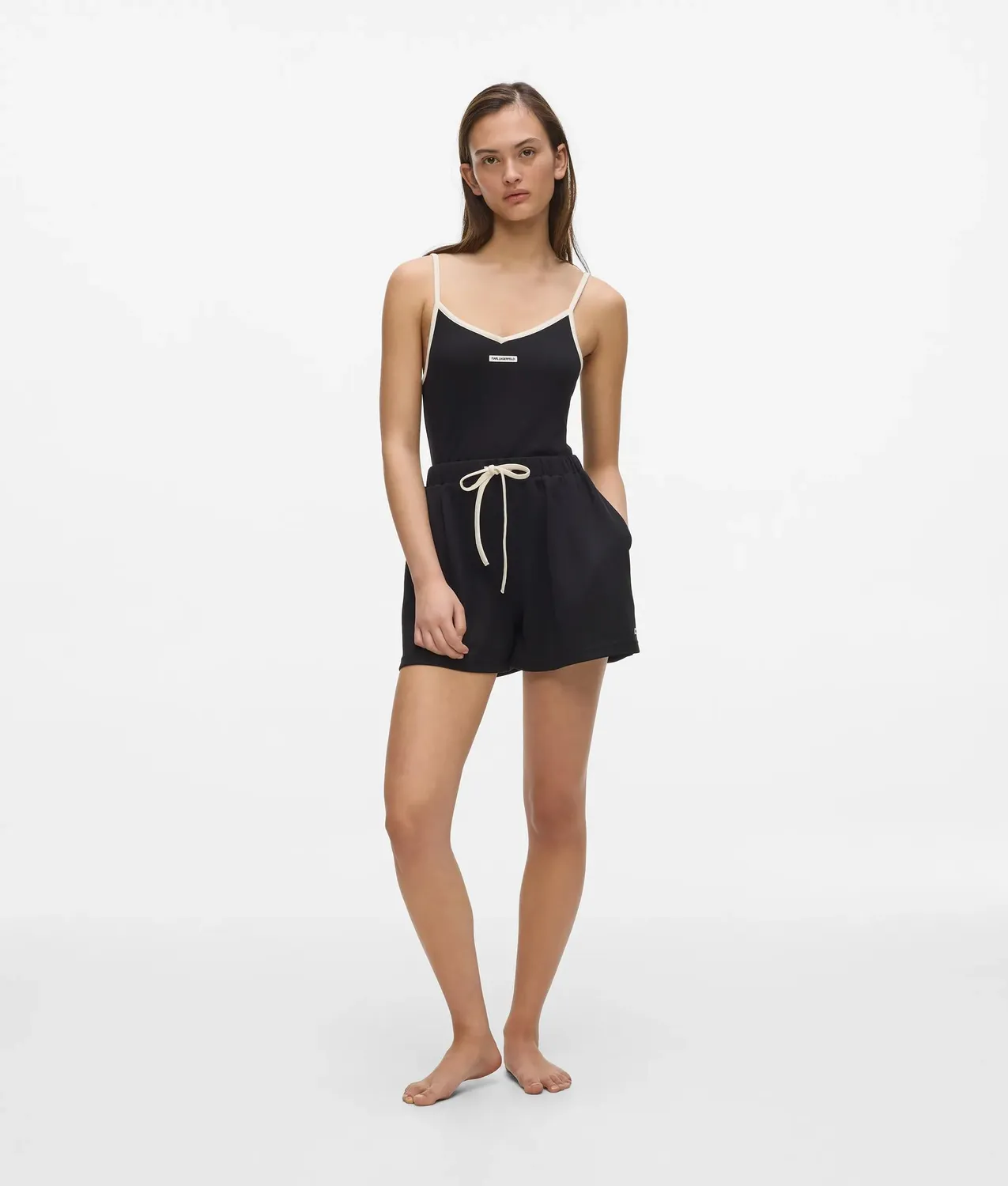 Karl Lagerfeld Monochrome Tank Top Damen V-Ausschnitt schwarz