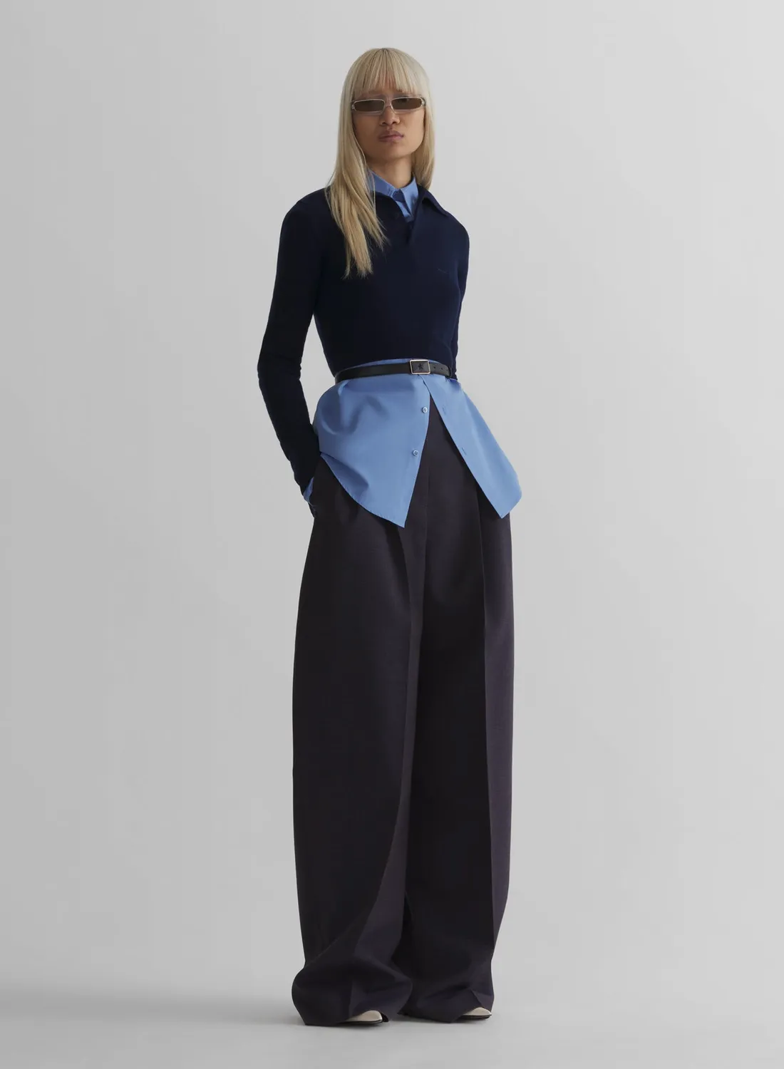 Mugler Cashmere Cropped Polo Strick navy kurz