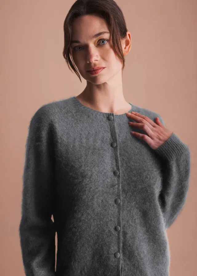Senatex Cardigan Knopfleiste Strickjacke Cream flauschig