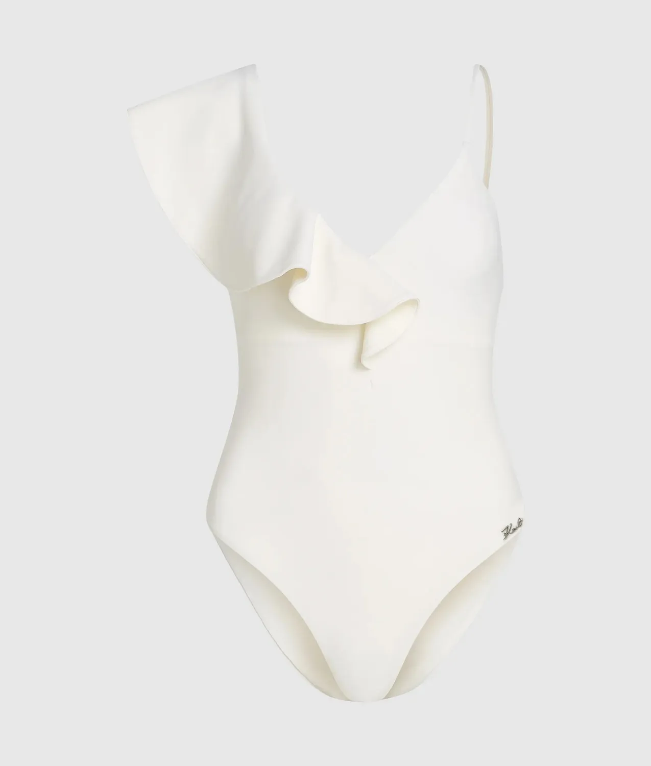 Karl Lagerfeld Signature Badeanzug Damen Rüschen V-Ausschnitt