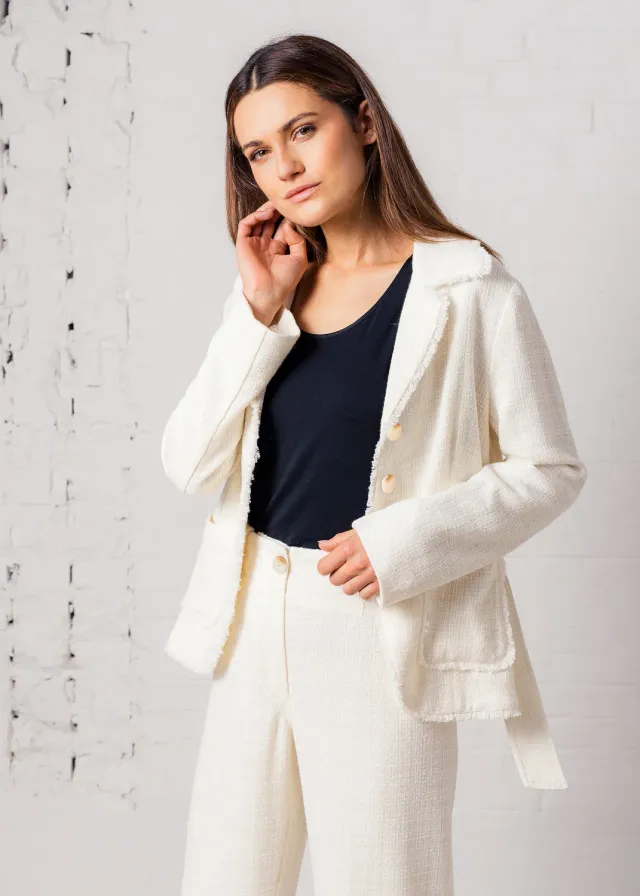 Senatex Bouclé-Blazer Cream Wolle-Viskose