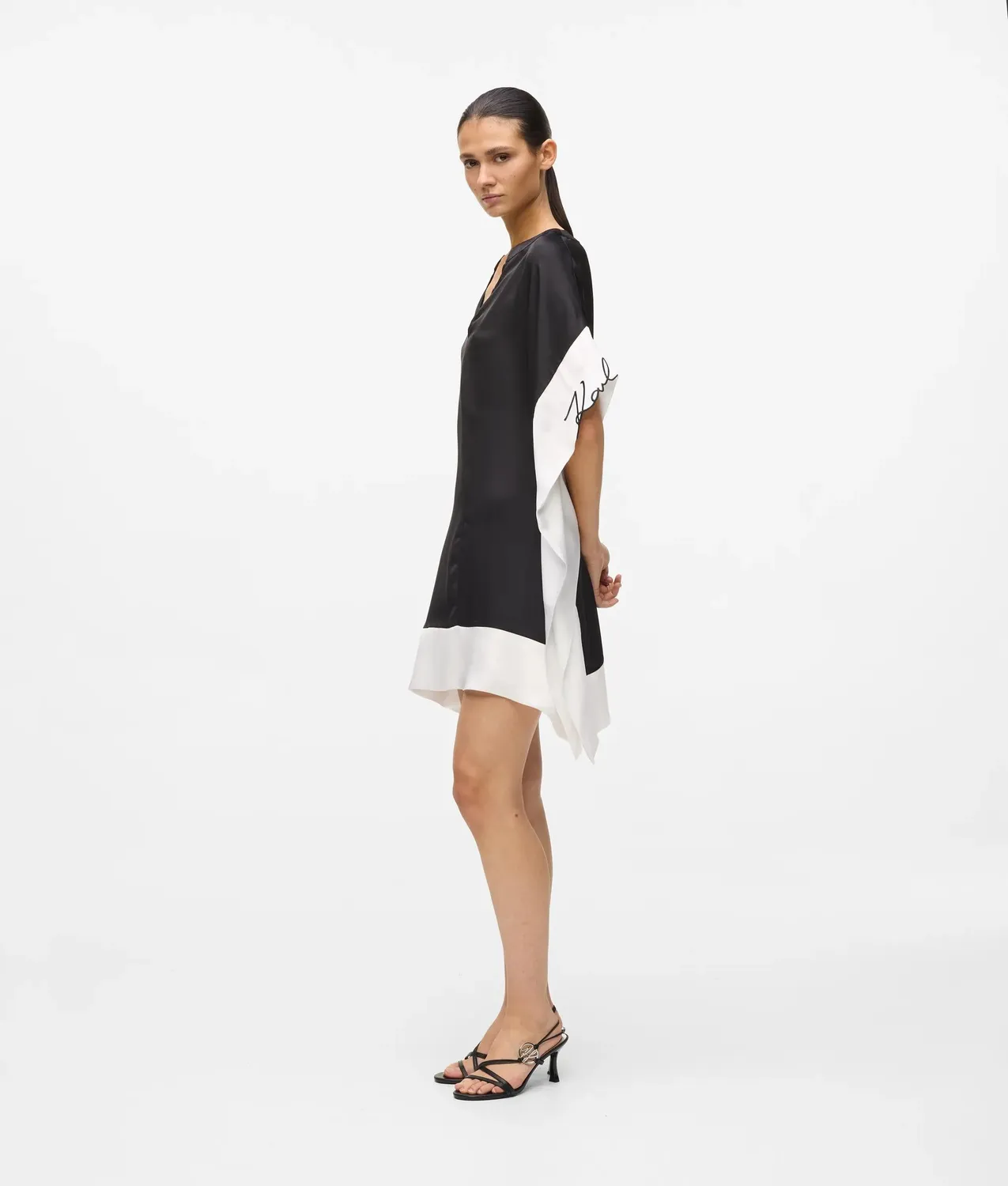 Karl Lagerfeld Signature Satin-Kleid V-Ausschnitt XS-XL