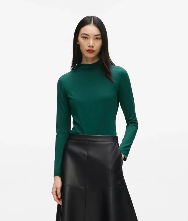 Karl Lagerfeld Mock Neck Langarmshirt Stehkragen schwarz