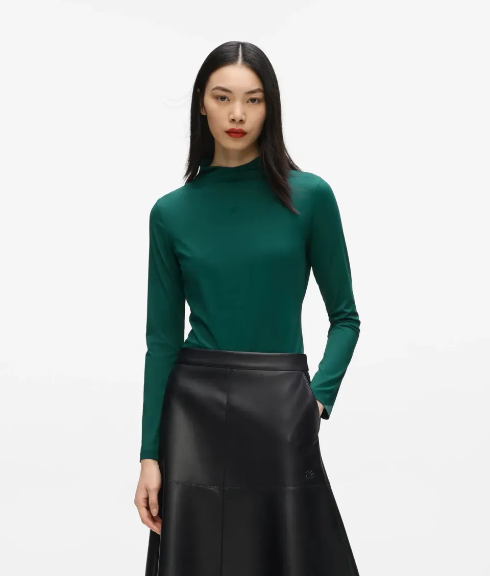 Karl Lagerfeld Mock Neck Langarmshirt Stehkragen schwarz